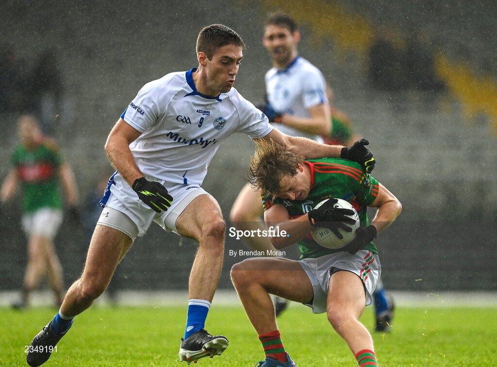 9 October 2022; Fiachra Clifford of Mid Kerry in action against Adrian Spillane of Templenoe during the Kerry County Senior Club Football Championship quarter-final match between Mid Kerry and Templenoe at Fitzgerald Stadium in Killarney, Kerry. Photo by Brendan Moran/Sportsfile