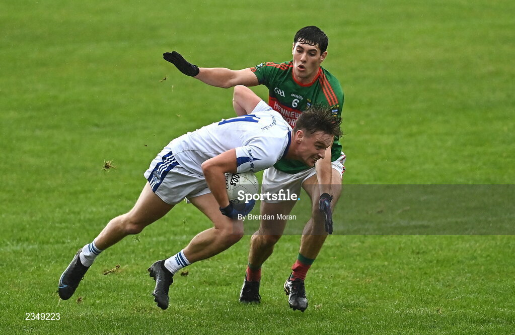 9 October 2022; Josh Crowley Holland of Templenoe in action against Mike Breen of Mid Kerry during the Kerry County Senior Club Football Championship quarter-final match between Mid Kerry and Templenoe at Fitzgerald Stadium in Killarney, Kerry. Photo by Brendan Moran/Sportsfile