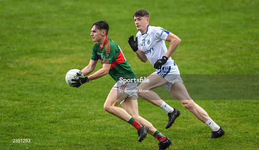 9 October 2022; Keith Evans of Mid Kerry in action against Patrick Clifford of Templenoe during the Kerry County Senior Club Football Championship quarter-final match between Mid Kerry and Templenoe at Fitzgerald Stadium in Killarney, Kerry. Photo by Brendan Moran/Sportsfile