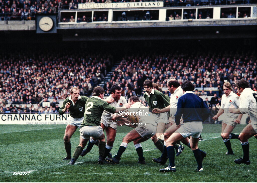 19 March 1983; Garry Pearse, third from left, and Peter Wheeler of England, in action against Ireland players, from left, Robbie McGrath, Ciaran Fitzgerald and David Iwrin during the Five Nations Rugby Championship match between Ireland and England at Lansdowne Road in Dublin. Photo by Ray McManus/Sportsfile