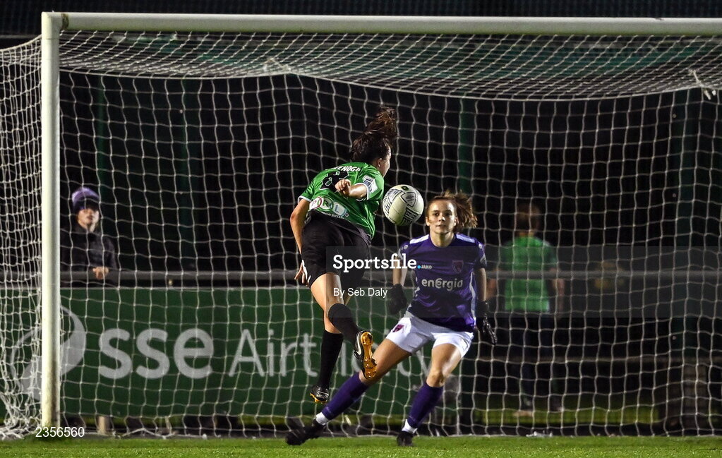 22 October 2022; Sadhbh Doyle of Peamount United scores her side's third goal during the SSE Airtricity Women's National League match between Peamount United and Wexford Youths at PRL Park in Greenogue, Dublin. Photo by Seb Daly/Sportsfile