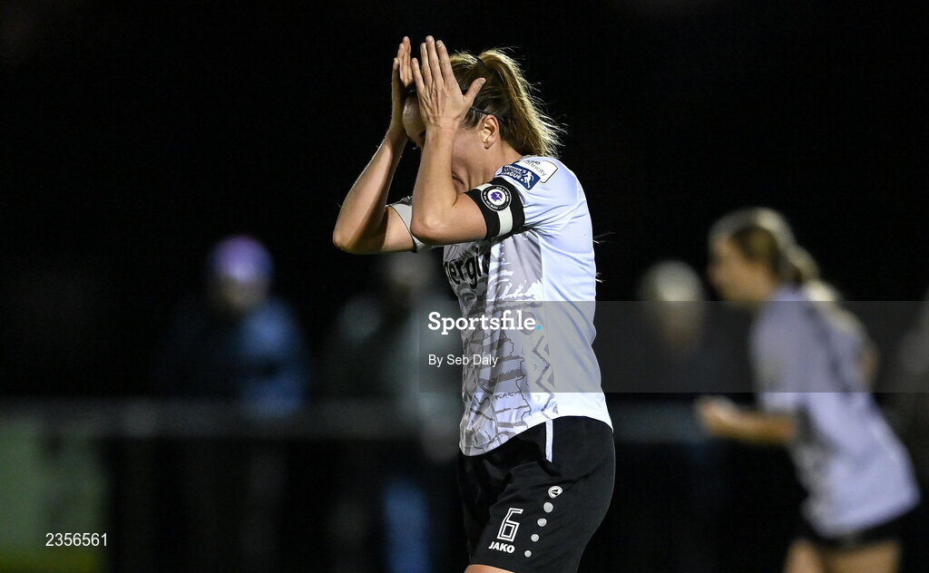 22 October 2022; Kylie Murphy of Wexford Youths reacts during the SSE Airtricity Women's National League match between Peamount United and Wexford Youths at PRL Park in Greenogue, Dublin. Photo by Seb Daly/Sportsfile