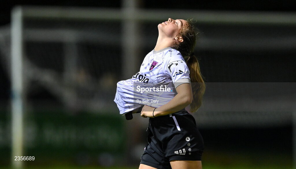 22 October 2022; Meabh Russell of Wexford Youths after the SSE Airtricity Women's National League match between Peamount United and Wexford Youths at PRL Park in Greenogue, Dublin. Photo by Seb Daly/Sportsfile