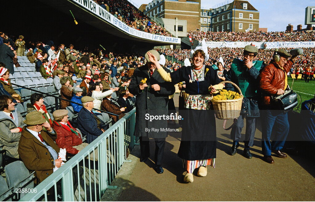 5 March 1983; Daffodils are handed out to supporters before the Five Nations Rugby Championship match between Wales and Ireland at the Cardiff Arms Park in Cardiff, Wales. Photo by Ray McManus/Sportsfile