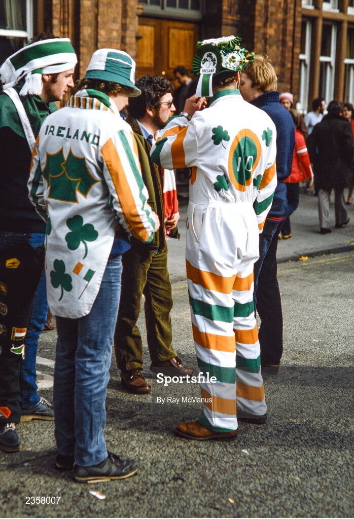 5 March 1983; Ireland supporters before the Five Nations Rugby Championship match between Wales and Ireland at the Cardiff Arms Park in Cardiff, Wales. Photo by Ray McManus/Sportsfile