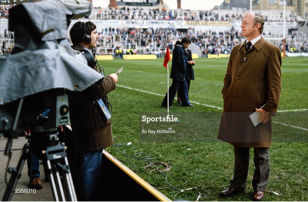 5 March 1983; RTÉ rugby commentator Fred Cogley, right, before the the Five Nations Rugby Championship match between Wales and Ireland at the Cardiff Arms Park in Cardiff, Wales. Photo by Ray McManus/Sportsfile