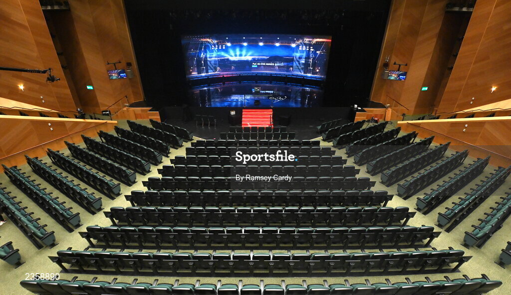 28 October 2022; A general view of the auditorium before the PwC All-Stars Awards 2022 at the Convention Centre in Dublin. Photo by Ramsey Cardy/Sportsfile