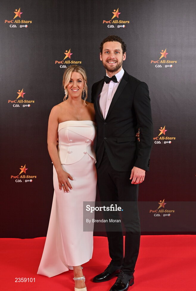 28 October 2022; GPA chief executive Tom Parsons and his wife Carol on arrival at the PwC All-Stars Awards 2022 at the Convention Centre in Dublin. Photo by Brendan Moran/Sportsfile