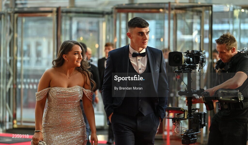 28 October 2022; Sean O’Shea of Kerry and Molly O'Brien on arrival at the PwC All-Stars Awards 2022 at the Convention Centre in Dublin. Photo by Brendan Moran/Sportsfile