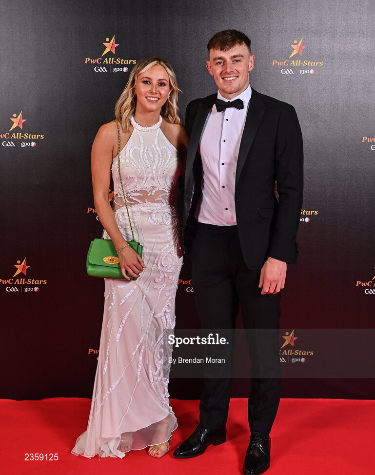 28 October 2022; Robbie O’Flynn of Cork and Niamh Moloney on arrival at the PwC All-Stars Awards 2022 at the Convention Centre in Dublin. Photo by Brendan Moran/Sportsfile