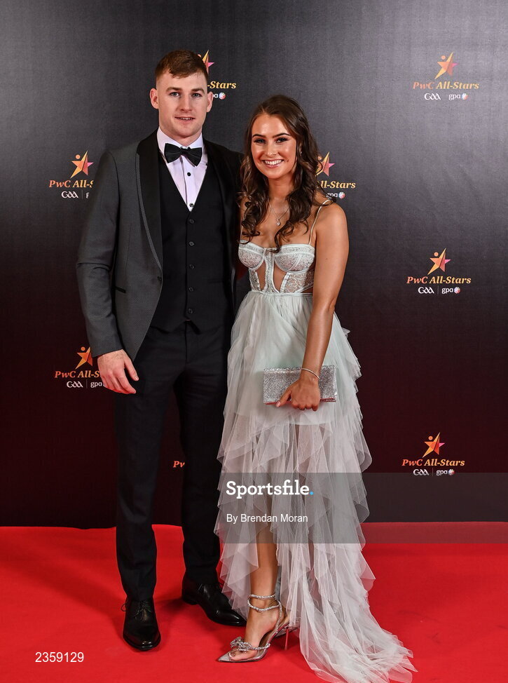 28 October 2022; Éanna Murphy of Galway and Meghan Downey on arrival at the PwC All-Stars Awards 2022 at the Convention Centre in Dublin. Photo by Brendan Moran/Sportsfile