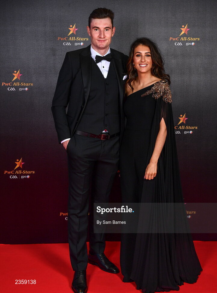 28 October 2022; David Fitzgerald of Clare and Emma Glynn on arrival at the PwC All-Stars Awards 2022 at the Convention Centre in Dublin. Photo by Sam Barnes/Sportsfile