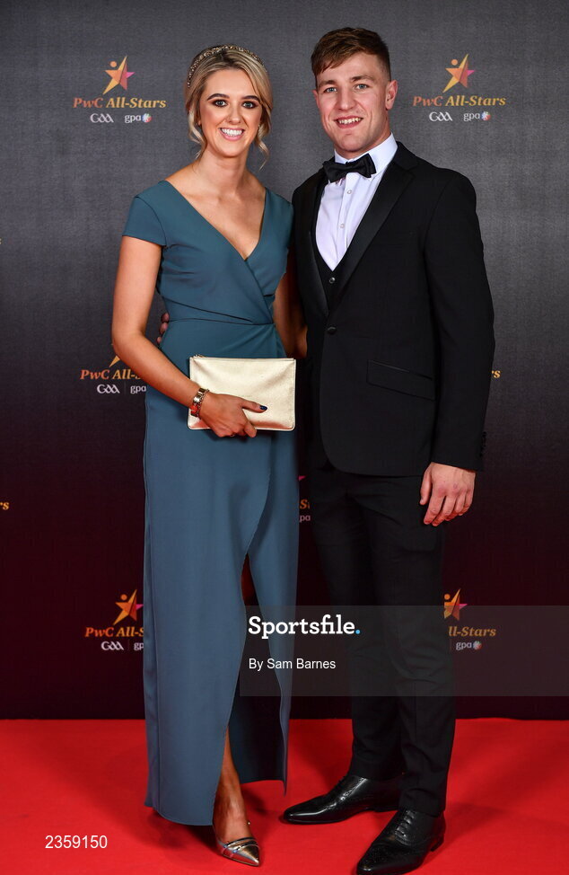 28 October 2022; Fintan Burke of Galway and Elaine Tracey on arrival at the PwC All-Stars Awards 2022 at the Convention Centre in Dublin. Photo by Sam Barnes/Sportsfile