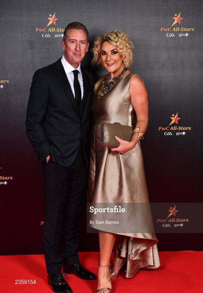 28 October 2022; Barry Downey and Caroline Downey on arrival at the PwC All-Stars Awards 2022 at the Convention Centre in Dublin. Photo by Sam Barnes/Sportsfile