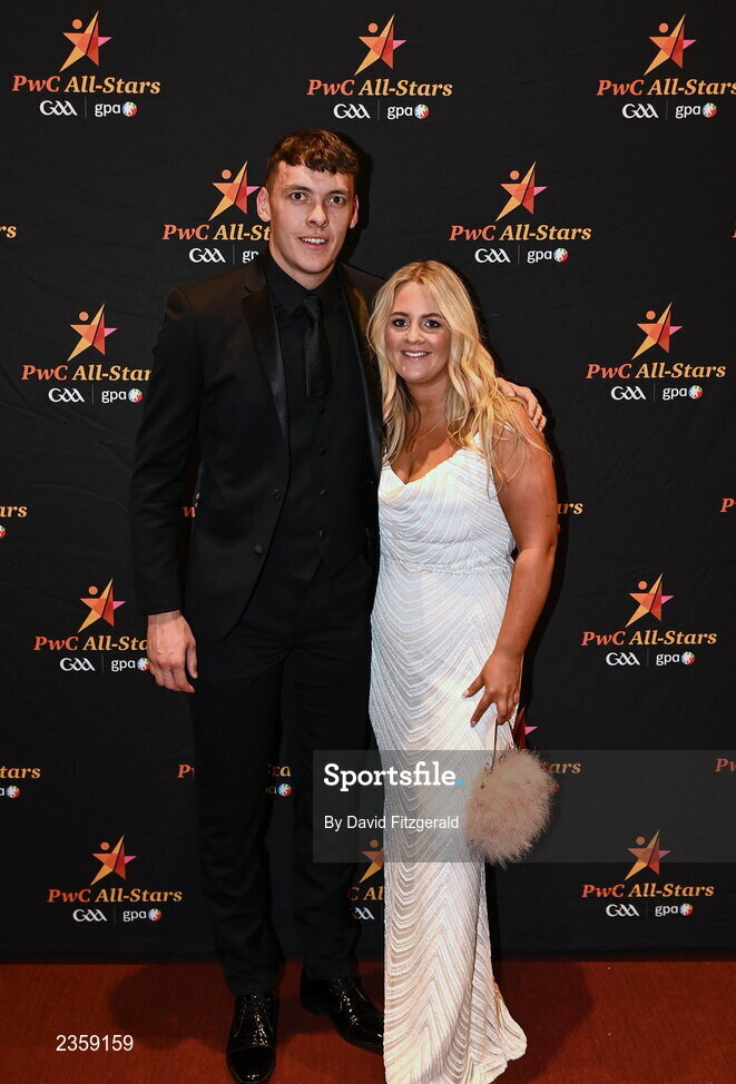 28 October 2022; David Clifford of Kerry and Shauna O'Connor on arrival at the PwC All-Stars Awards 2022 at the Convention Centre in Dublin. Photo by David Fitzgerald/Sportsfile