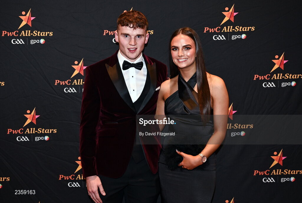 28 October 2022; John Daly of Galway and Chloe Langan on arrival at the PwC All-Stars Awards 2022 at the Convention Centre in Dublin. Photo by David Fitzgerald/Sportsfile