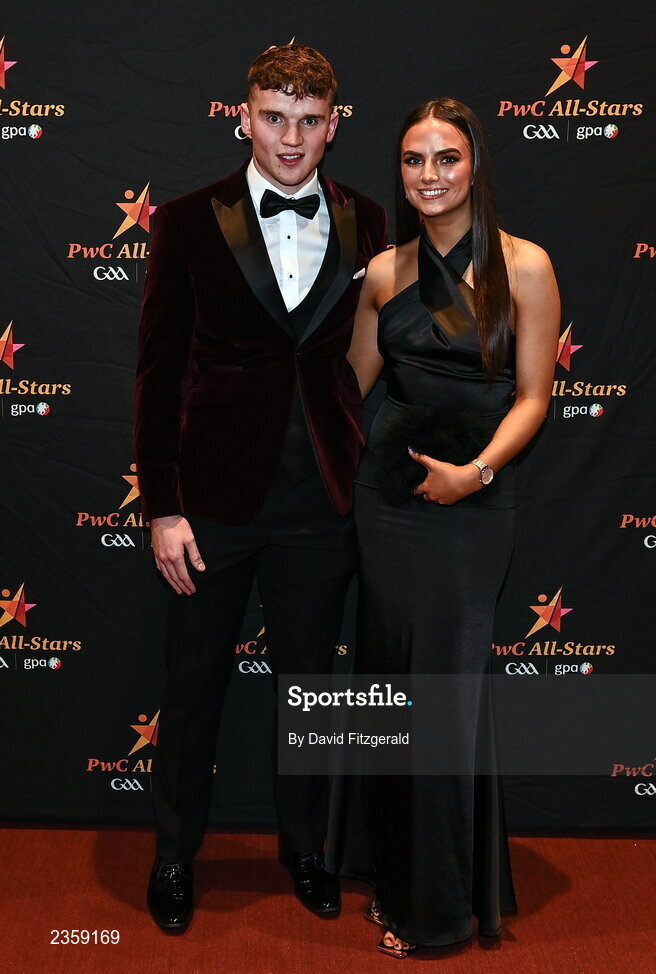 28 October 2022; John Daly of Galway and Chloe Langan on arrival at the PwC All-Stars Awards 2022 at the Convention Centre in Dublin. Photo by David Fitzgerald/Sportsfile