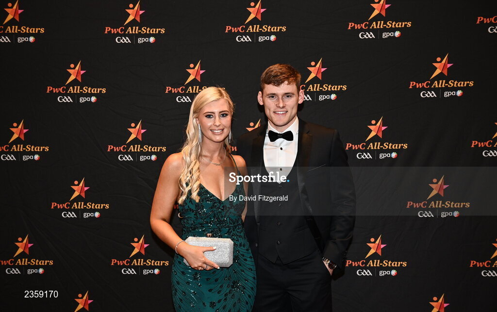 28 October 2022; Gavin White of Kerry and Tara Caseyon arrival at the PwC All-Stars Awards 2022 at the Convention Centre in Dublin. Photo by David Fitzgerald/Sportsfile