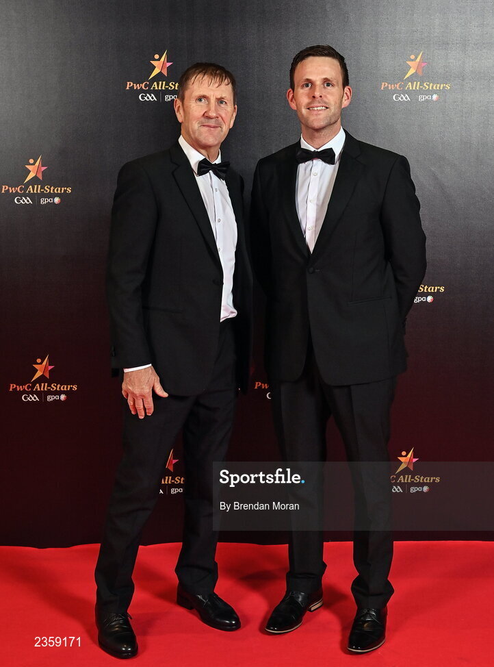 28 October 2022; Kerry manager Jack O'Connor and his son Cian on arrival at the PwC All-Stars Awards 2022 at the Convention Centre in Dublin. Photo by Brendan Moran/Sportsfile