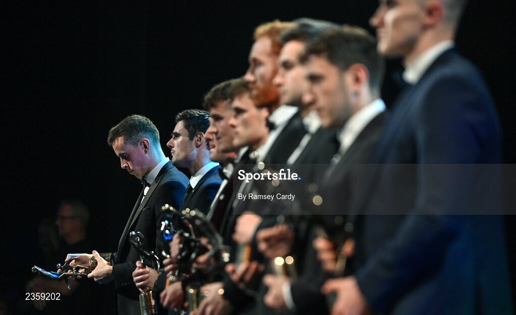 28 October 2022; Shane Ryan of Kerry with his PwC All-Star award during the PwC All-Stars Awards 2022 show at the Convention Centre in Dublin. Photo by Ramsey Cardy/Sportsfile