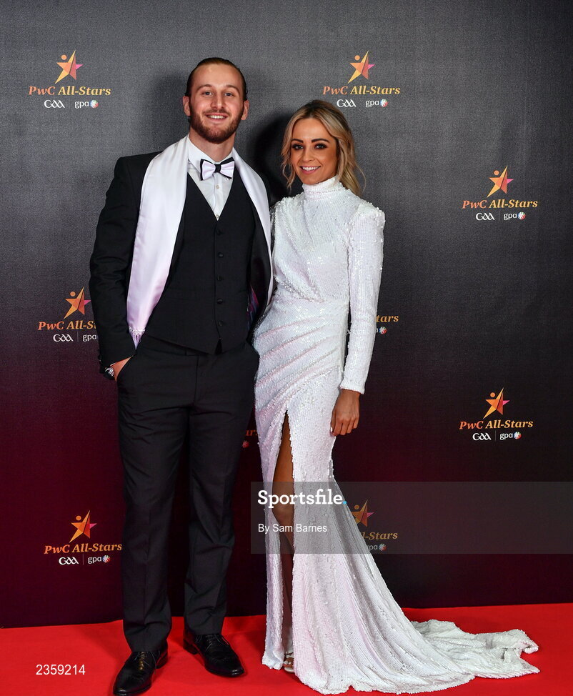 28 October 2022; Tom Morrissey of Limerick and Elaine Dolan on arrival at the PwC All-Stars Awards 2022 at the Convention Centre in Dublin. Photo by Sam Barnes/Sportsfile