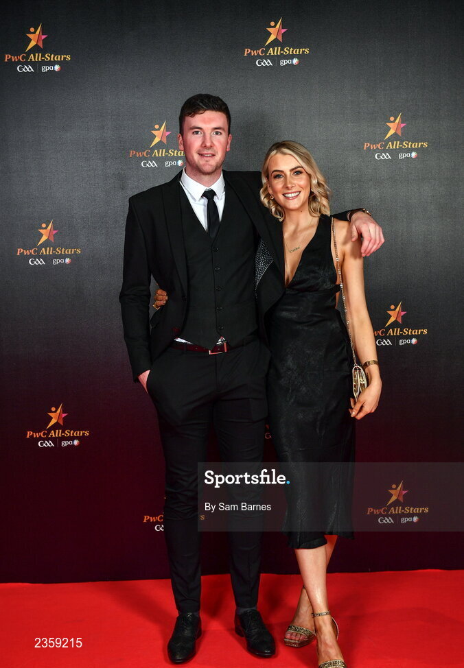 28 October 2022; Declan Hannon of Limerick and Louse Cantillon on arrival at the PwC All-Stars Awards 2022 at the Convention Centre in Dublin. Photo by Sam Barnes/Sportsfile