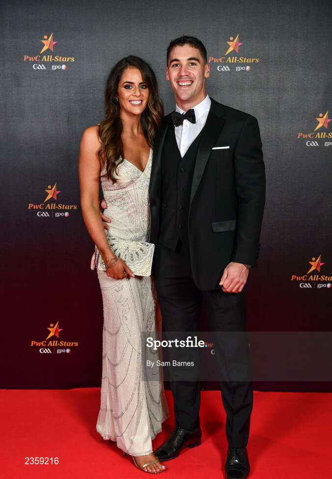 28 October 2022; Seán Finn of Limerick and Karen Kinnerk on arrival at the PwC All-Stars Awards 2022 at the Convention Centre in Dublin. Photo by Sam Barnes/Sportsfile