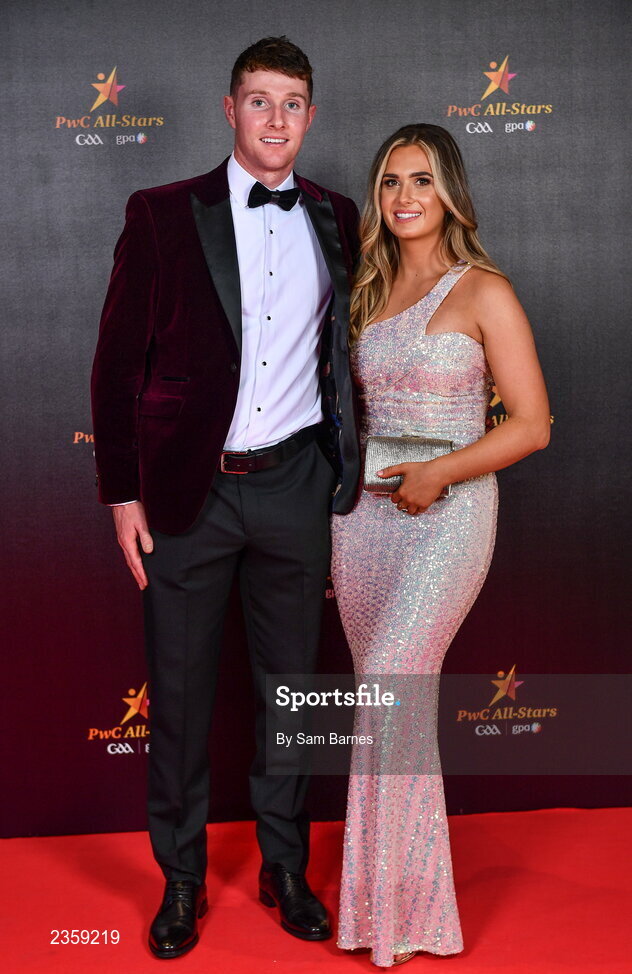 28 October 2022; Cathal Mannion of Galway and Lauren Glynn on arrival at the PwC All-Stars Awards 2022 at the Convention Centre in Dublin. Photo by Sam Barnes/Sportsfile