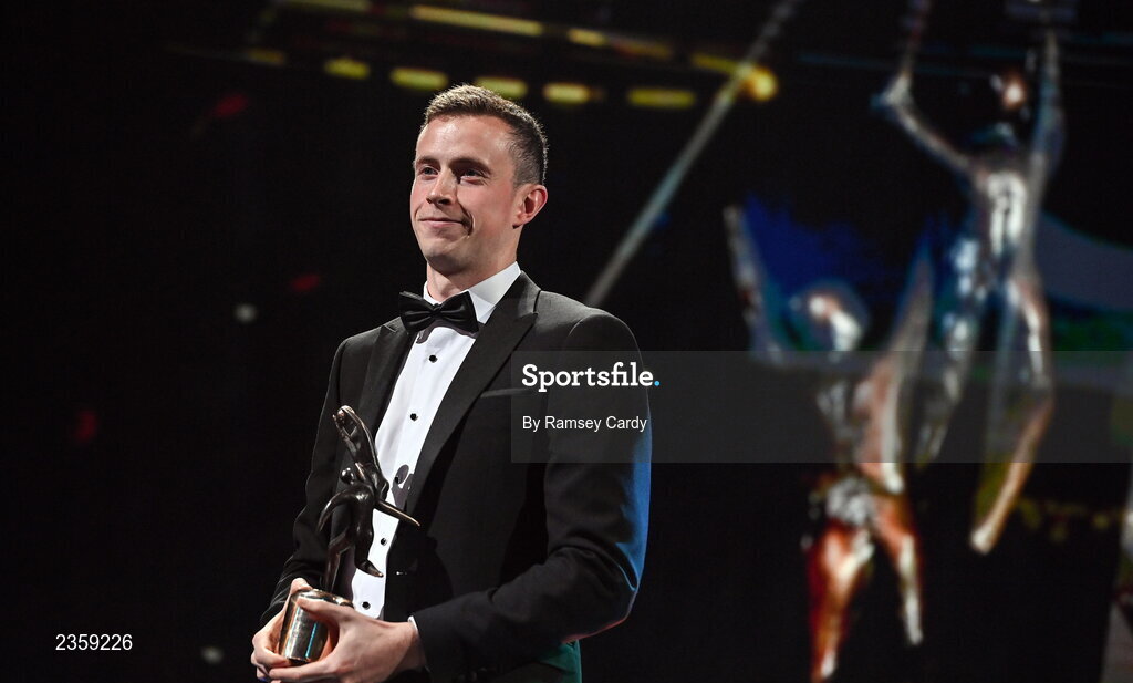 28 October 2022; Shane Ryan of Kerry with his PwC All-Star award during the PwC All-Stars Awards 2022 show at the Convention Centre in Dublin. Photo by Ramsey Cardy/Sportsfile