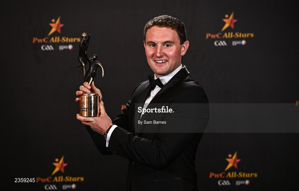 28 October 2022; Tadhg Morley of Kerry with his PwC All Star award at the PwC All-Stars Awards 2022 at the Convention Centre in Dublin. Photo by Sam Barnes/Sportsfile