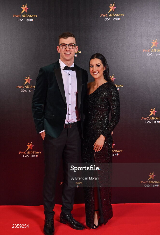 28 October 2022; Ethan Rafferty of Armagh and Danielle McKee on arrival at the PwC All-Stars Awards 2022 at the Convention Centre in Dublin. Photo by Brendan Moran/Sportsfile