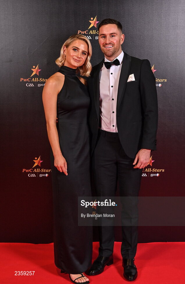 28 October 2022; Ben McCormack of Kildare and Katie Berney on arrival at the PwC All-Stars Awards 2022 at the Convention Centre in Dublin. Photo by Brendan Moran/Sportsfile
