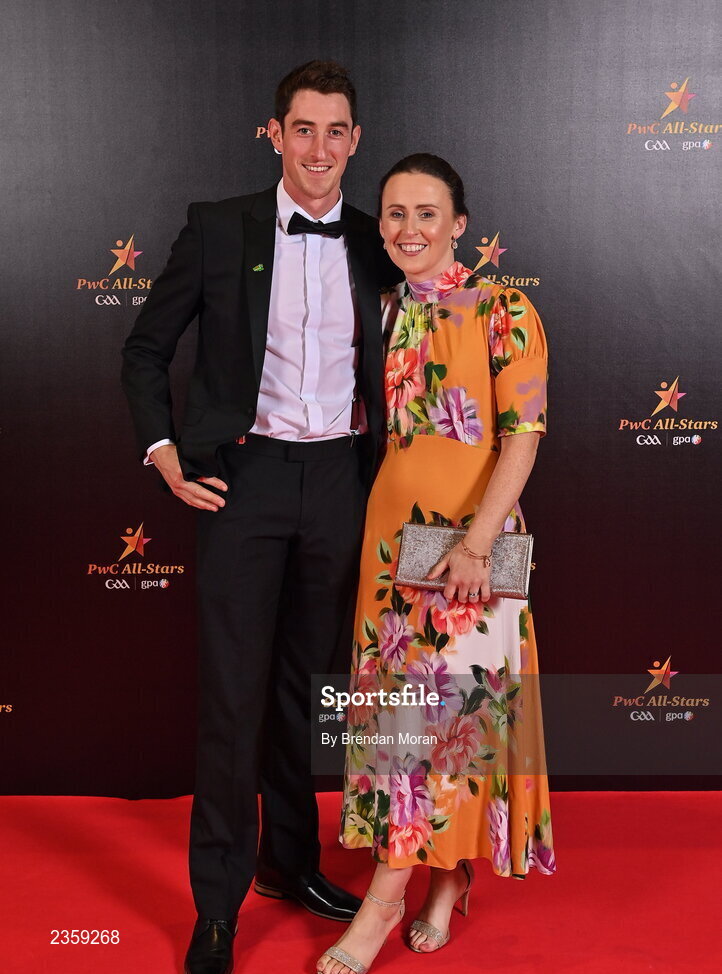 28 October 2022; Nickie Quaid of Limerick and Orla Quaid on arrival at the PwC All-Stars Awards 2022 at the Convention Centre in Dublin. Photo by Brendan Moran/Sportsfile