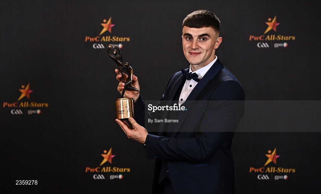 28 October 2022; Kerry footballer Sean O'Shea with his PwC All-Star awards at the PwC All-Stars Awards 2022 at the Convention Centre in Dublin.  Photo by Sam Barnes/Sportsfile