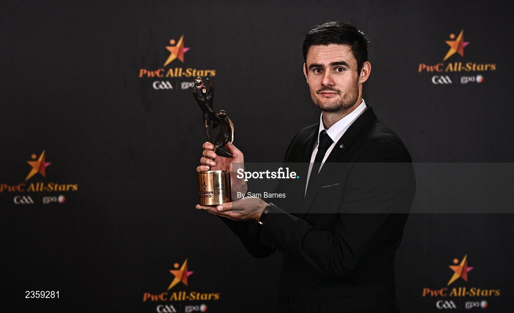 28 October 2022; Derry footballer Chrissy McKaigue with his PwC All-Star awards at the PwC All-Stars Awards 2022 at the Convention Centre in Dublin. Photo by Sam Barnes/Sportsfile