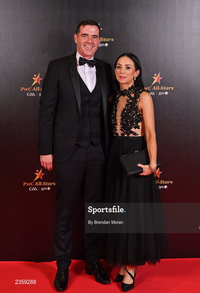 28 October 2022; GAA referee Seán Hurson and Aileen Hurson on arrival at the PwC All-Stars Awards 2022 at the Convention Centre in Dublin. Photo by Brendan Moran/Sportsfile