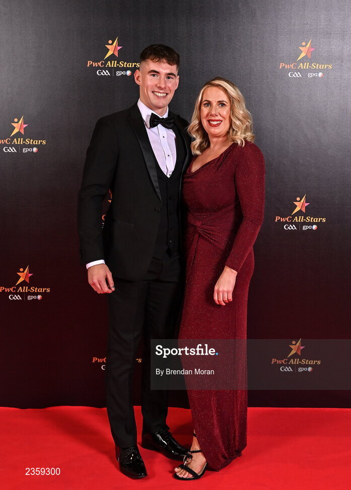 28 October 2022; Lee Gannon of Dublin and his mother Tracey Kelly on arrival at the PwC All-Stars Awards 2022 at the Convention Centre in Dublin. Photo by Brendan Moran/Sportsfile
