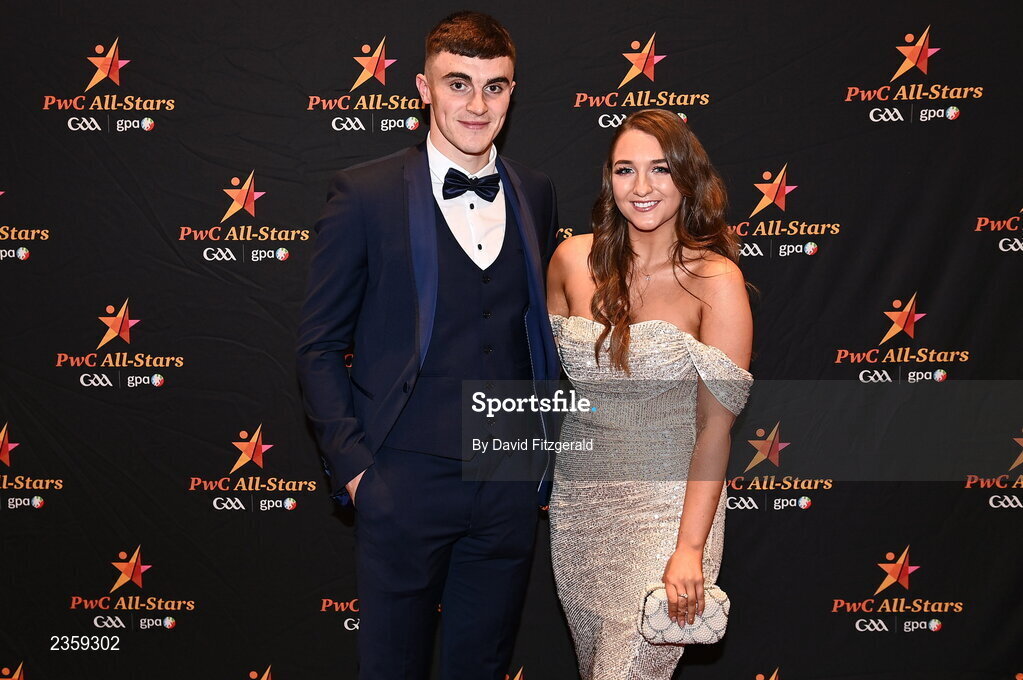 28 October 2022; Sean O’Shea of Kerry and Molly O'Brien on arrival at the PwC All-Stars Awards 2022 at the Convention Centre in Dublin. Photo by David Fitzgerald/Sportsfile