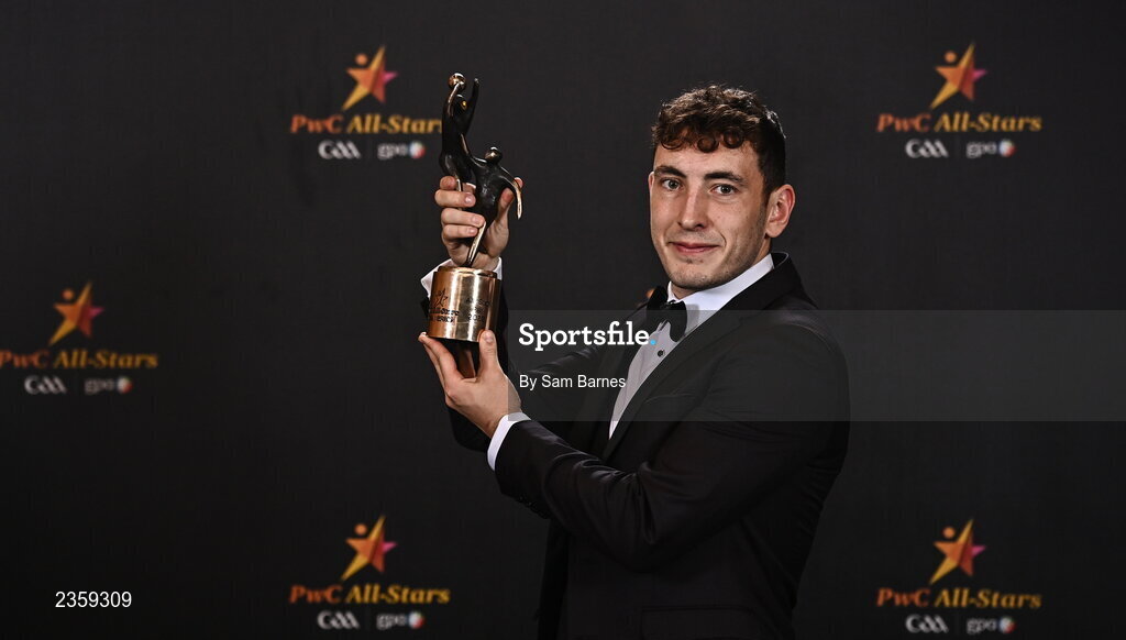 28 October 2022; Kerry footballer Paudie Clifford with his PwC All-Star award at the PwC All-Stars Awards 2022 at the Convention Centre in Dublin. Photo by Sam Barnes/Sportsfile