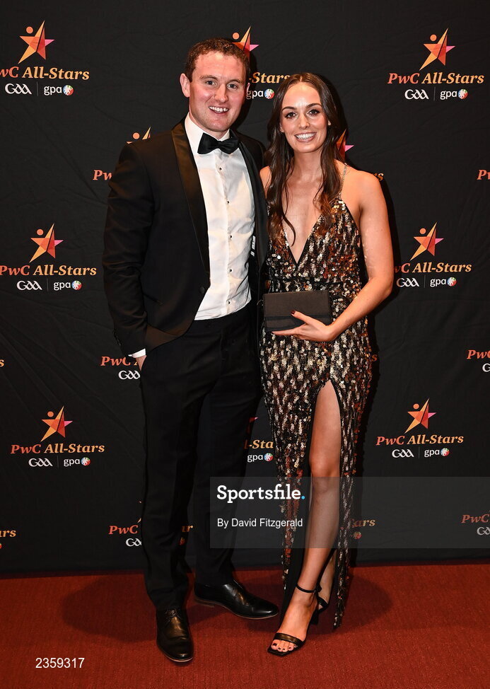 28 October 2022; Tadhg Morley of Kerry and Ciara Breathnach on arrival at the PwC All-Stars Awards 2022 at the Convention Centre in Dublin. Photo by David Fitzgerald/Sportsfile
