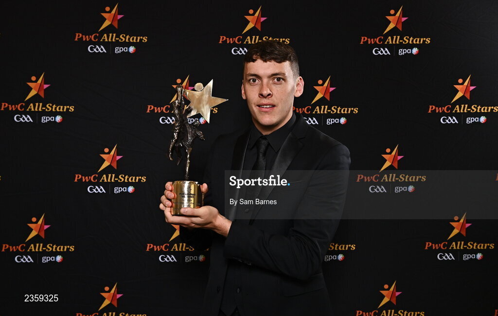 28 October 2022; David Clifford of Kerry with his PwC Player of the Year award at the PwC All-Stars Awards 2022 at the Convention Centre in Dublin. Photo by Sam Barnes/Sportsfile