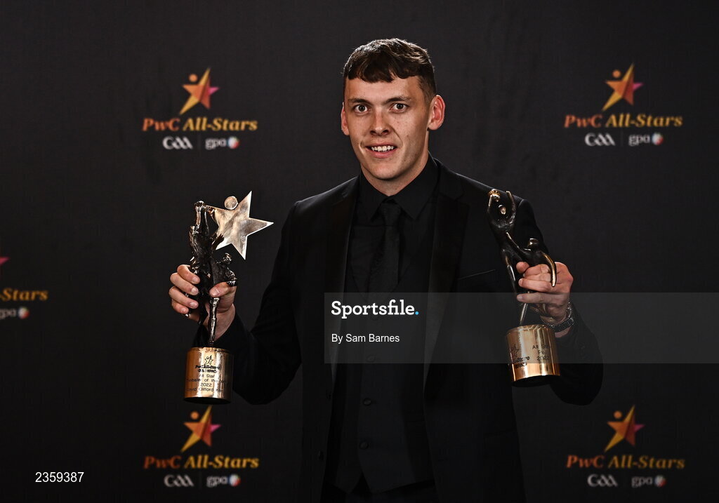 28 October 2022; David Clifford of Kerry with his PwC All Star award at the PwC All-Stars Awards 2022 at the Convention Centre in Dublin. Photo by Sam Barnes/Sportsfile