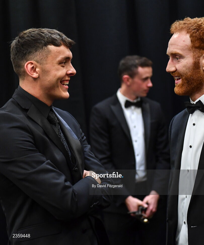 28 October 2022; David Clifford of Kerry, left, and Conor Glass of Derry at the PwC All-Stars Awards 2022 at the Convention Centre in Dublin. Photo by David Fitzgerald/Sportsfile
