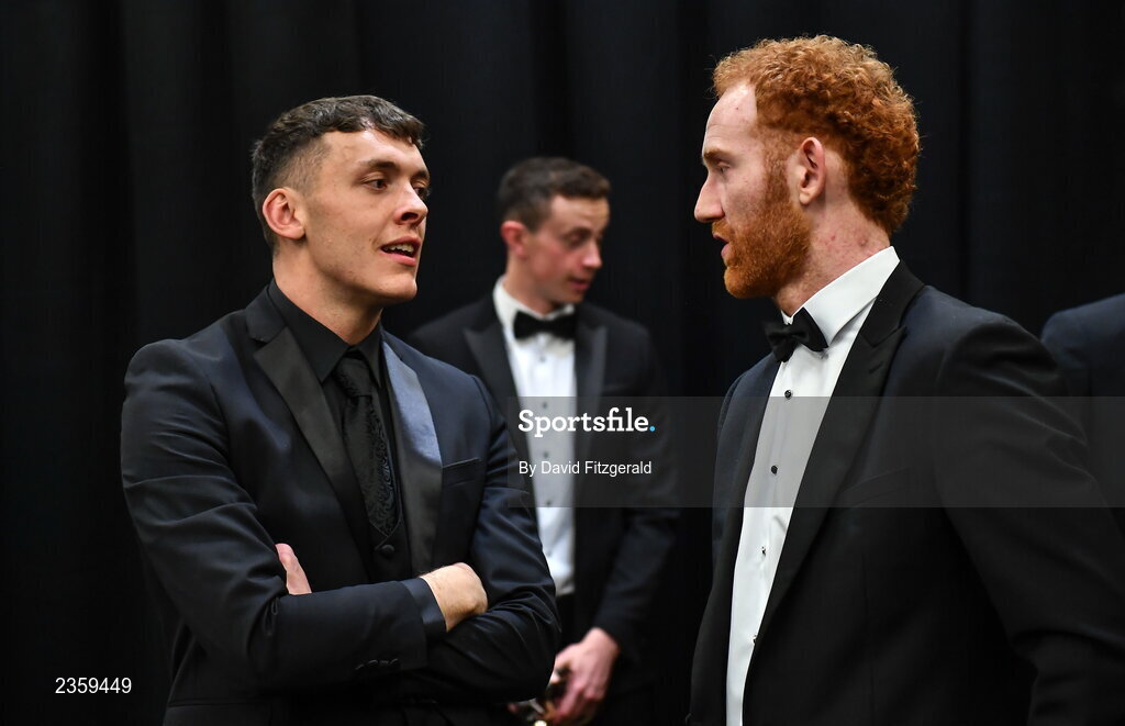 28 October 2022; David Clifford of Kerry, left, and Conor Glass of Derry at the PwC All-Stars Awards 2022 at the Convention Centre in Dublin. Photo by David Fitzgerald/Sportsfile