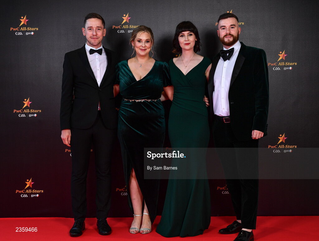 28 October 2022; Croke Park staff, from left, David O'Brien, Niamh Gately, Fiona O'Reilly, and Tye Addison on arrival at the PwC All-Stars Awards 2022 at the Convention Centre in Dublin. Photo by Sam Barnes/Sportsfile