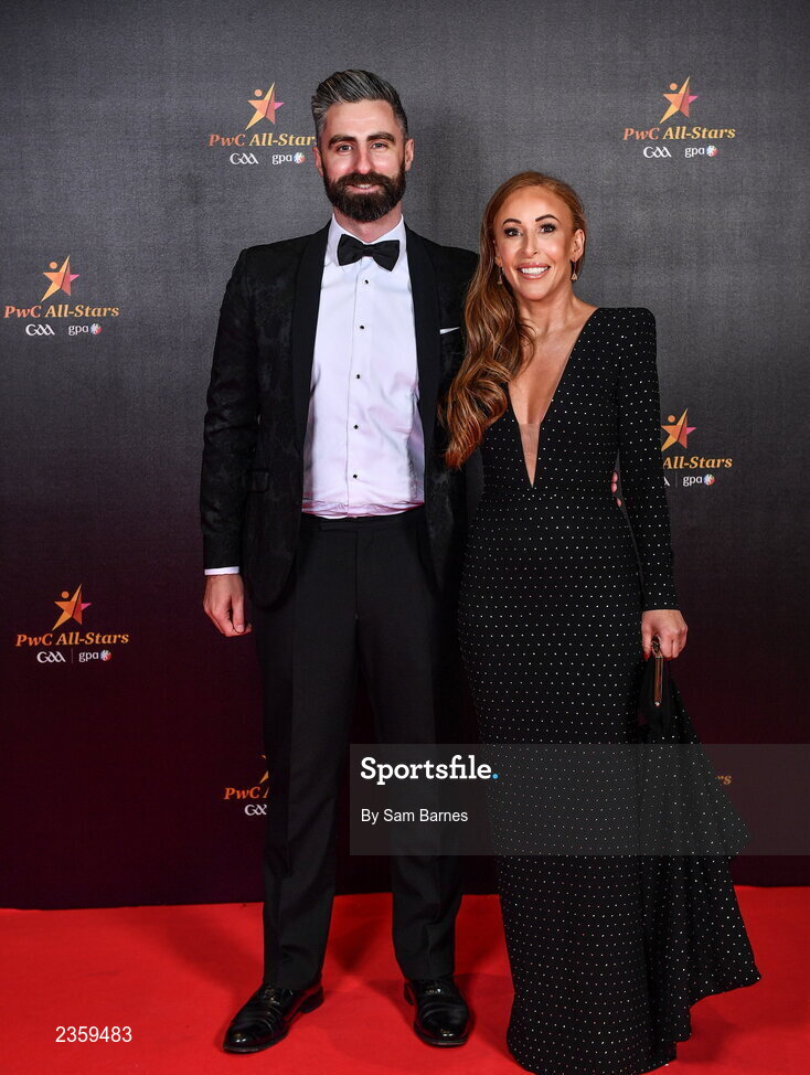 28 October 2022; Mark Sheehan of Mercer and Marie Cody of PwC on arrival at the PwC All-Stars Awards 2022 at the Convention Centre in Dublin. Photo by Sam Barnes/Sportsfile