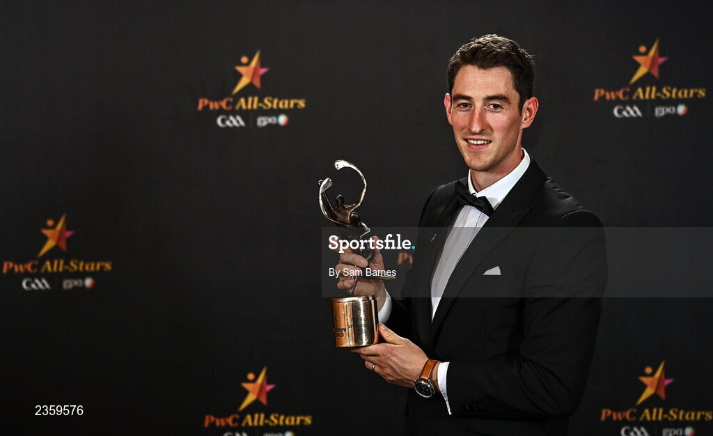 28 October 2022; Nickie Quaid of Limerick with his PwC All Star award at the PwC All-Stars Awards 2022 at the Convention Centre in Dublin. Photo by Sam Barnes/Sportsfile