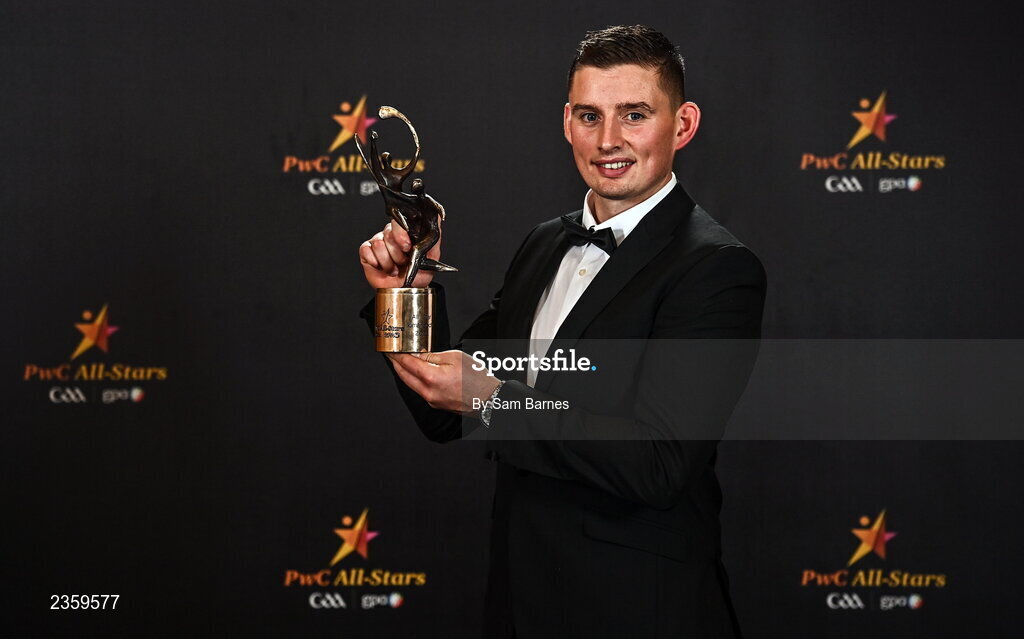 28 October 2022; Gearóid Hegarty of Limerick with his PwC All Star award at the PwC All-Stars Awards 2022 at the Convention Centre in Dublin. Photo by Sam Barnes/Sportsfile