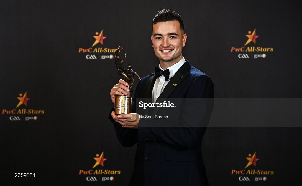 28 October 2022; Kyle Hayes of Limerick with his PwC All Star award at the PwC All-Stars Awards 2022 at the Convention Centre in Dublin. Photo by Sam Barnes/Sportsfile