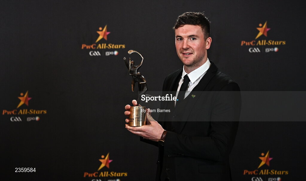 28 October 2022; Declan Hannon of Limerick with his PwC All Star award at the PwC All-Stars Awards 2022 at the Convention Centre in Dublin. Photo by Sam Barnes/Sportsfile